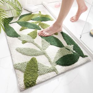 Tapis de bain Tapis épais en feuilles de plantes Tapis latéral de baignoire d'eau super absorbant Antidérapant Facile à nettoyer et à séchage rapide Tapis de salle de bain