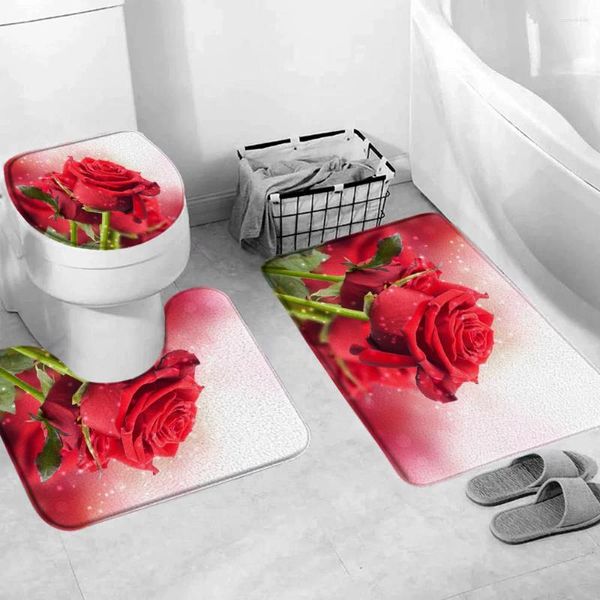 Alfombrillas de baño estampadas en rojo rosa estera romántica amor