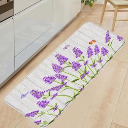 Badmatten Paarse lavendel Bloemkeuken Mat Wood graan achtergrond vlinder Daisy bloem non-slip deurmat home decor vloerkleed