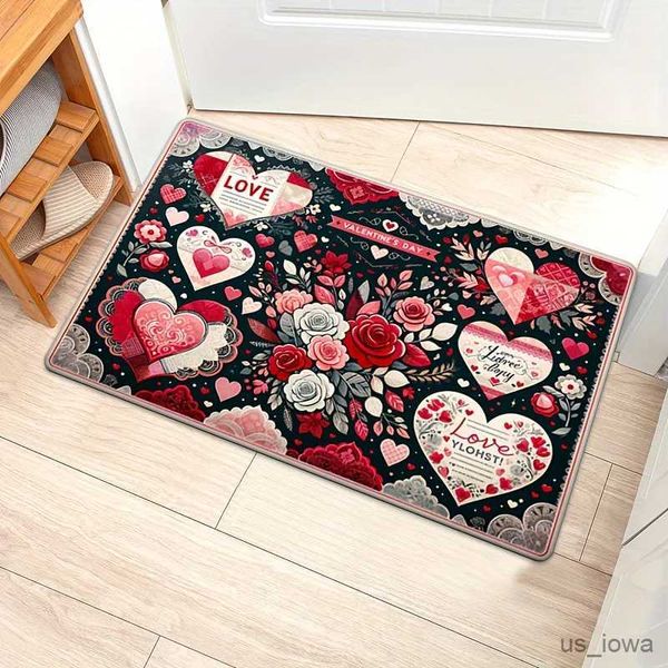 Alfombras de baño Patrón de corazón rojo Alfombra de baño Súper absorbente Decoración del hogar Entrada antideslizante Alfombras de cocina Almohadilla de secado Alfombras de lavandería