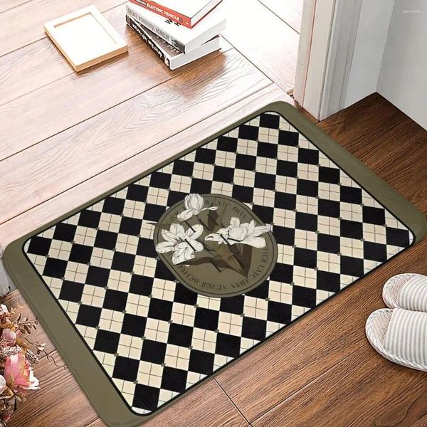 Alfombras de baño Retro Diamond Grid Foot Mat para ducha Entrada de la casa Secado rápido Vintage Baño Alfombra Terciopelo Suave Antideslizante Inodoro