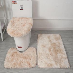 Badmatten Tapijt tie-geverfde langharige tapijt tapijt pluche toilet driedelige niet-slip mat badkamer absorberende set