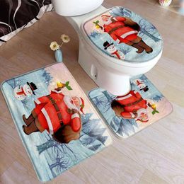 Bath Mats Santa Mat Winter Rural Snow Snowman Snowman Christmas Tree Gift Year Anmas Anti Slip Bathroom Accessory Set Tap Tapis