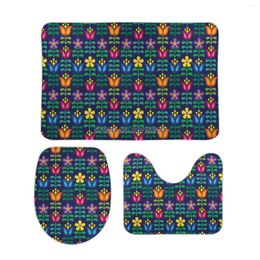 Bath Mats Scandinavian Folk Art geïnspireerde bloemen Blauw 3 -stks badkamerset tapijt Anti slip toiletpatroon Tapijten stoelhoes s