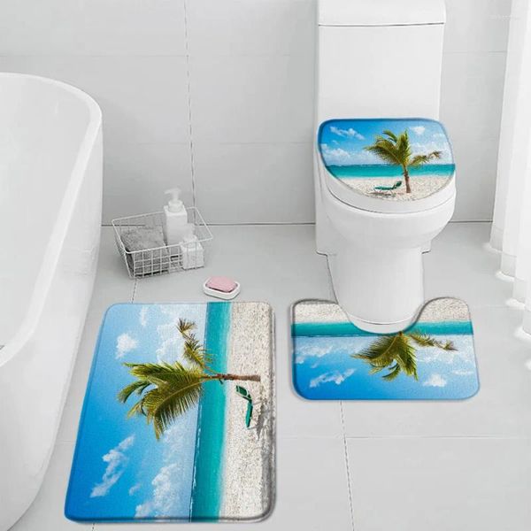 Tapis de bain Sea Beach 3D, ensemble de tapis de salle de bain, paillasson écologique pour décoration de maison, couverture de chambre à coucher, couverture de siège de toilette