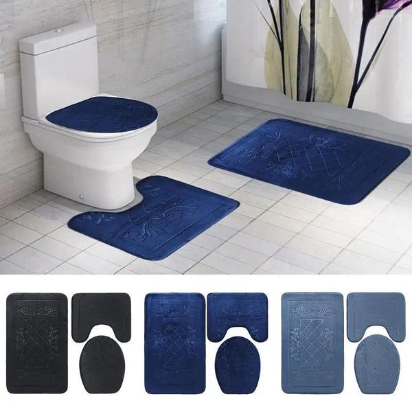 Mats de baño Juego de esponjas de 3 baños tipo esponja de locos Tamaño de forma de forma de U sin deslizamiento suave atractivo con agua a prueba de polvo y absorbente de agua