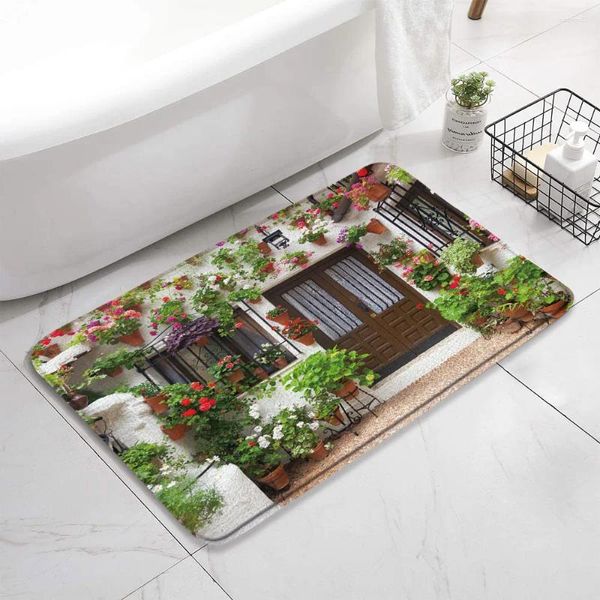 Mattes de bain rideaux de douche plantes coussin vieilles portes architecture vintage décoration murale paysage rural de flanelle de flanelle