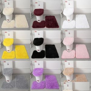 Bath Mats Solid Color Bathroom Mat Set Fluffy Hairs Bath Carpets Modern Toilet Lid Er Rugs Kit 3Pcs/Set Rec 50X80 50X40 45X50Cm 843 Dhzok