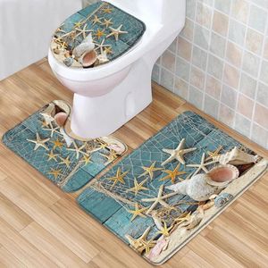 BADMATS STARFISH MAT SET ZOMER SHELL CONCH Ocean Beach Print Girls Boy Gift Lage stapel Flanel Trug Toilet Cover U-vormig tapijt