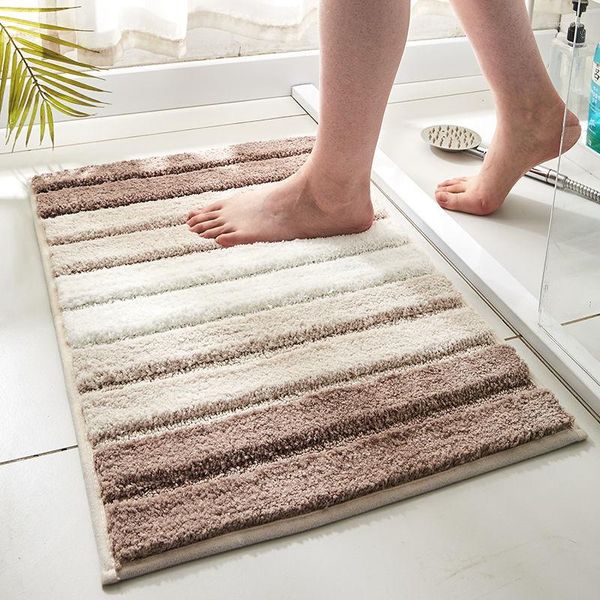 Tapis de bain rayé salle de bain épaissi cheveux longs tapis de sol porte de toilette absorbant tapis de baignoire tapis de cuisine antidérapant repose-pieds