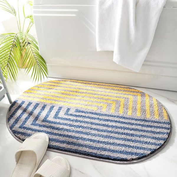 Tapis de bain rayé salle de bain Absorption d'eau tapis anti-dérapant pour entrer dans la porte chambre ovale sol usage domestique à