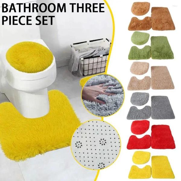Tapis de bain Style couleur unie, coussin de toilette, ensemble de trois pièces, combinaison de douche et de salle de bain, moderne et minimaliste