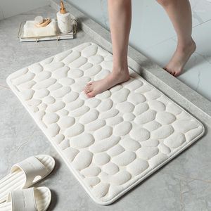 Tapis de bain épaissir rebond tapis de salle de bain mousse à mémoire de forme tapis de toilette anti-dérapant baignoire côté lavabo tapis de sol gaufrage pierres imprimer