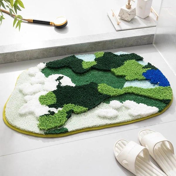 Esteras de baño patrón tridimensional baño súper absorbente esponjoso lana larga alfombra de bañera de lana ducha verde anti-slip piso