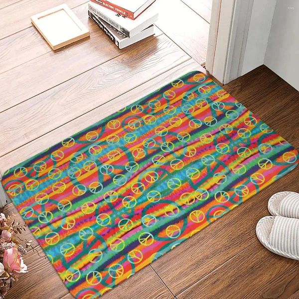 Mats de baño Tie Dye Paz Mat de la paz El baño estampado Baño para la ducha Decoración del hogar Anti-Slip Absorbent Foot I Lograt