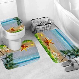 Mattes de bain Toliet Cover 3pc Ensemble pour la salle de bain Sable en bord de mer non Silp Mat Antiskide U Style Tapis de sol lavable 45 75cm