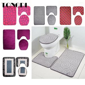 Mats de baño Tongdi Alfombra de baño Juego de baño 3D patrón geométrico terciopelo ducha suave absorbente SOP decoración no deslizante para