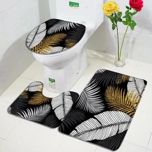 Baigniers Tropical feuilles de tapis set Gold Blanc Palm feuille créative art de la maison moderne décor de salle de bain Décor de tapis de toilette