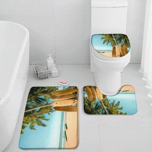 Mattes de bain Tropical Sufboard tapis Palm Palm Tree Cocotiers Summer surf sur un pied absorbant supplémentaire sans glissement