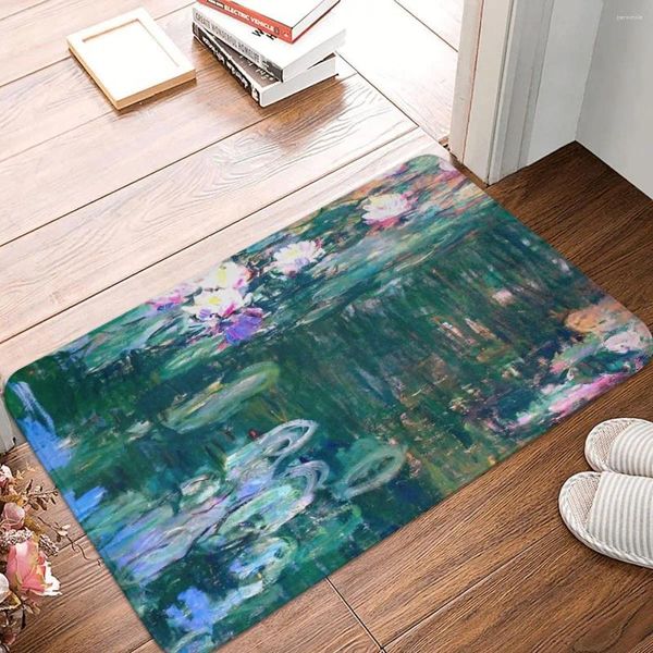 Tapis de bain tapis de nénuphars Monet peinture à l'huile tapis de salle de bain cuisine salle de douche anti-dérapant imperméable pied toilette