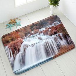 Badmatten Waterval Non-slip Badkamer Mat Natuurlijk landschap Groene bosplanten Mountain Slaapkamer keuken deurmat absorberend tapijt wasbaar