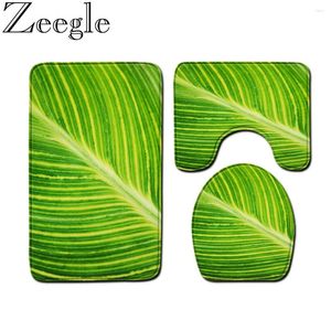 Mattes de bain Zeegle 3pcs Green Toilet Seat Seat Mat Set Absorbants Not Slip Bathroom tapis Flannel Flannel