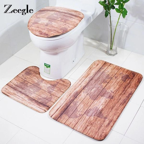 Mattes de bain Zeegle 3PCS / Set Bathroom Mat Set Wood Match Anti Slip Rapage Soft Moard Toilet et ensembles