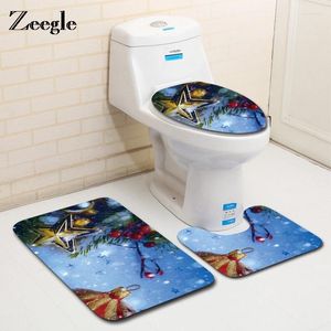 BADMATS ZEEGE 3 stks/set kerstbodemmat badkamer tapijtwater absorberen tapijten toiletdeksel decoraties