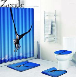 BADMATS ZEEGE 4 PCS 3D Gedrukte douchegordijn SEDESTAL RUG LID Toiletkapmat set voor badkamer Home Decor Tapijt