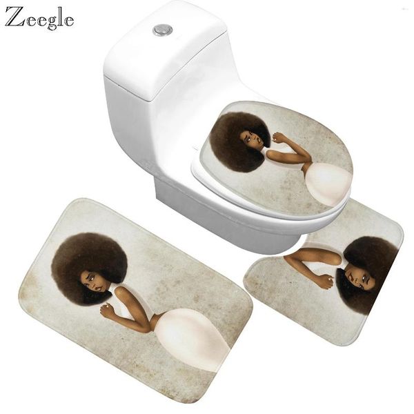 Mattes de bain Zeegle Africa Woman Set 3pcs tapis de toilette de toilette couvercle de couvercle antidérapant salle de bain absorbante