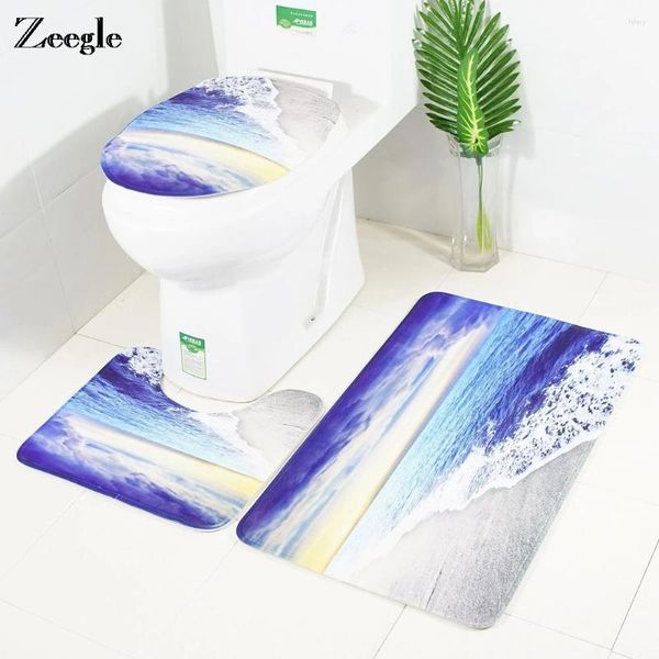 Mattes de bain Zeegle Beach Match Mat 3pcs / Set Carpet Salle de bain Absorbant pour le sol des toilettes