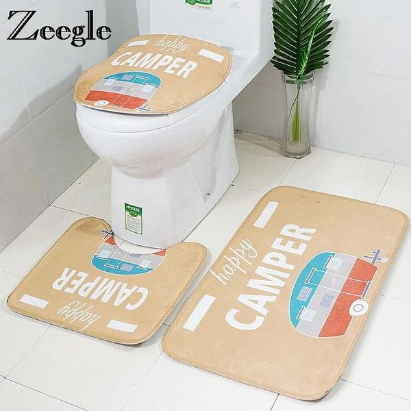 Tapis de baignoire Zeegle Cartoon Mat de bus 3pcs Tapis de salle de bain Ensemble de toile de salle de bain Soft Absorbants Pan Pan Pan de toilettes Couvercle de siège