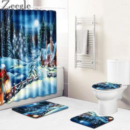 BADMATS ZEEGE Kerstgordijn Waterdichte douche Non-slip badkamer tapijt set toiletkapmat absorberend vloerkleed