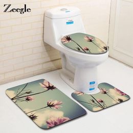 Baignoire Mattes Zeegle Floral Mat de salle de bain Tapis toilettes Toilet de sol Absorbant Tapis de sol non glissé 3pcs Tapis