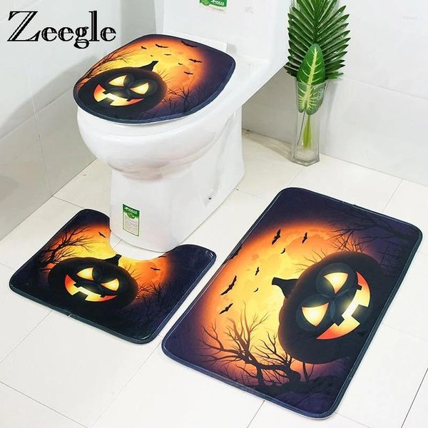 Mattes de bain Zeegle Halloween Mat 3pcs / Set Bathroom Carpet Foot Anti-Slip pour les tapis de toilette Plancher absorbant