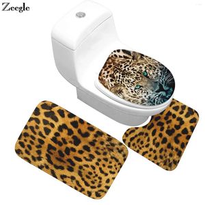 Baignoires Mattes Zeegle Leopard Tiger 3PCS / Set Bathroom Carpet Memory Foam Mat non glissement pour le tapis de toilette Absorbant