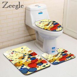 Tapis de bain Zeegle Mat de salle de bain imprimé moderne ensemble de toile de toilette absorbante Pied de toilette Pied Anti-Slip Souptime de couverture souple
