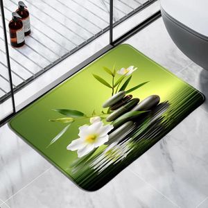 Badmatten Zen Badkamermat Spa Groene Bamboe Botanische Kaars Lotus Steen Rivier Decor Flanel Antislip Tapijt Keuken Deuropening Gangpad Tapijt