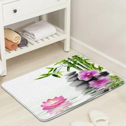 Tapis de salle de bain zen de jardin zen tapis de salle de bain en bambou vert blanc fleur blanc spa paysage de pierre flanelle de porte non glissée