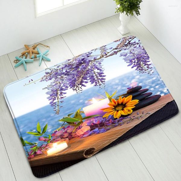 Chattes de bain Zen Stone Mat Ocean Flower Bamboo Feuilles de chambre à coucher non glipt