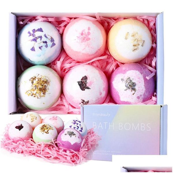 Sels De Bain 6Pcs / Set Bombes Organiques Naturelles Mini Fleur Sèche Faite À La Main Enfants 60G Bombe De Bain Riche Huile Essentielle Hydratante Relaxin Dhu70