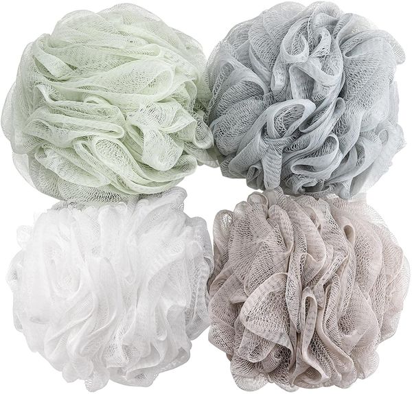 Esponja de baño Loofahs de ducha 60 g Mesh Puf Scrunchies Body Wash Puff - Paquete de 4