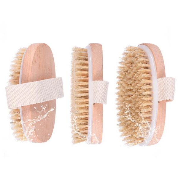 Éponges de bain peau sèche corps doux poils naturels SPA brosse de Massage brosse de bain en bois SPA brosse pour le corps sans poignée