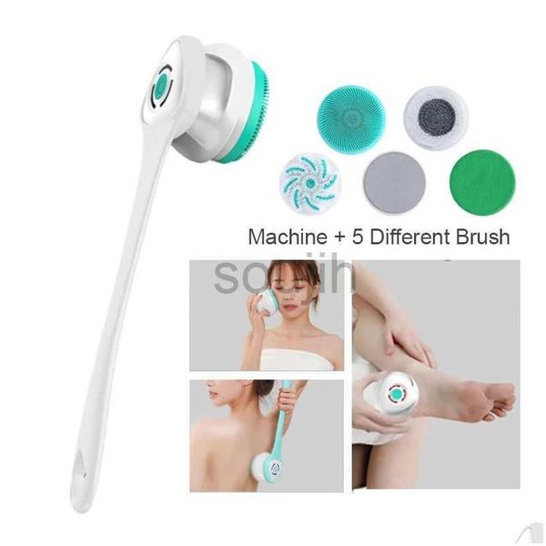 Outils de bain Accessoires 2023 Nouvelle brosse électrique USB Recharge Body Scrubber Dos Frotter Douche Nettoyage Spinning Mas Têtes Long Manche Dhtjb