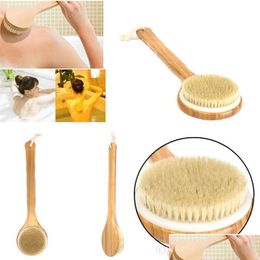 Badgereedschap Accessoires 40 cm Ronde vorm Borstel lange handgreep houten douche body rug borstel spa scrubber zeep reiniger exfoliërende ba dhl1c