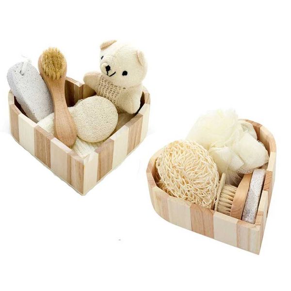 Accesorios de herramientas de baño Conjunto de baño de madera de 6 piezas Herramientas de limpieza del cuerpo Set de regalo de ducha, incluidos cepillos faciales y piedras de molienda, etc. Q240430