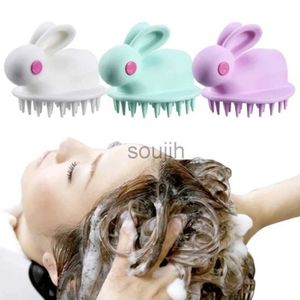 Outils de bain accessoires mignon lapin en silicone shampooing brosse de cuir chevelu massage peigne coiffure lavage de peigne de douche brosse du cuir chevelu masseur corporel outils de peignage des cheveux 240413