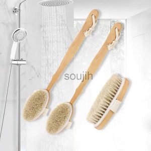 Badgereedschap Accessoires Natuurlijke borstelharen Back Scrubber doucheborstel met afneembare lange houten handgreep droge huid exfoliërende body massage reinigingsgereedschap 240414