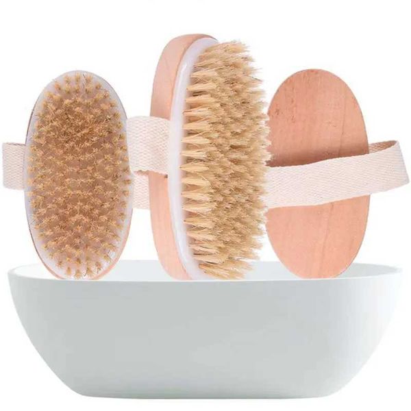 Outils de bain accessoires Préseaux naturels Brosse de corps sec en bois de douche ovale exfoliation du bain exfoliation et traitement de masse grasse pour la circulation sanguine Q240430