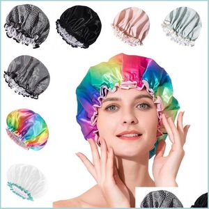 Herramientas de baño Accesorios Patrón de arco iris nocturno Capas para el cabello de sueño Doble capa Satinada de turbante elástica de turbante para niña